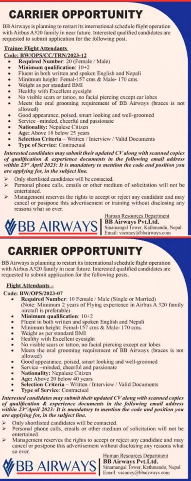 Job Vacancy at BB Airways Apply for Various Positions Apply BB Airlines Jobs