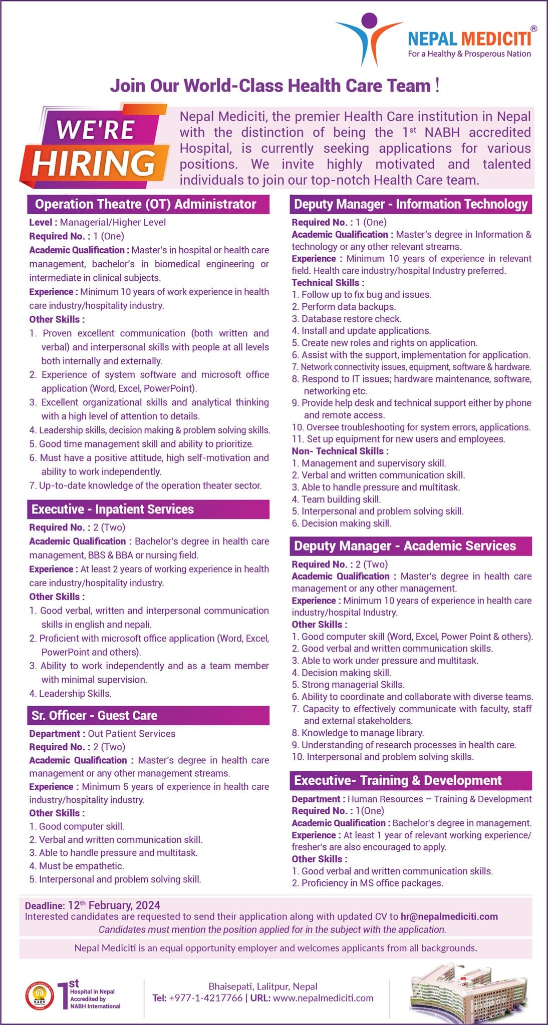 Nepal Mediciti Hospital Job Vacancy 2080 for Various Positions