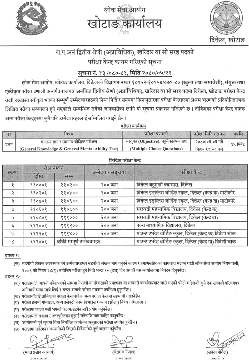 Lok Sewa Aayog Khotang 1st Phase Written Exam Center of Kharidar 2080