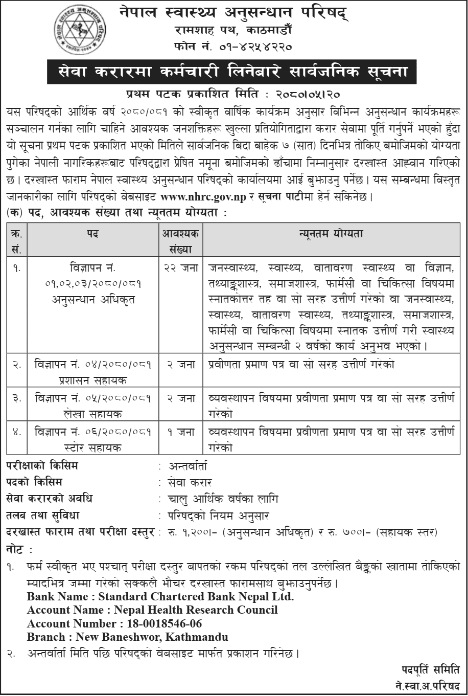 Nepal Health Research Council Vacancy 2080 for Various Posts