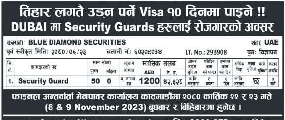 Jobs Opportunity of Foreign Employment in Dubai, Visa within 10 Days