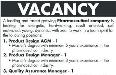 A leading Pharmaceutical Company Vacancy for Various Positions